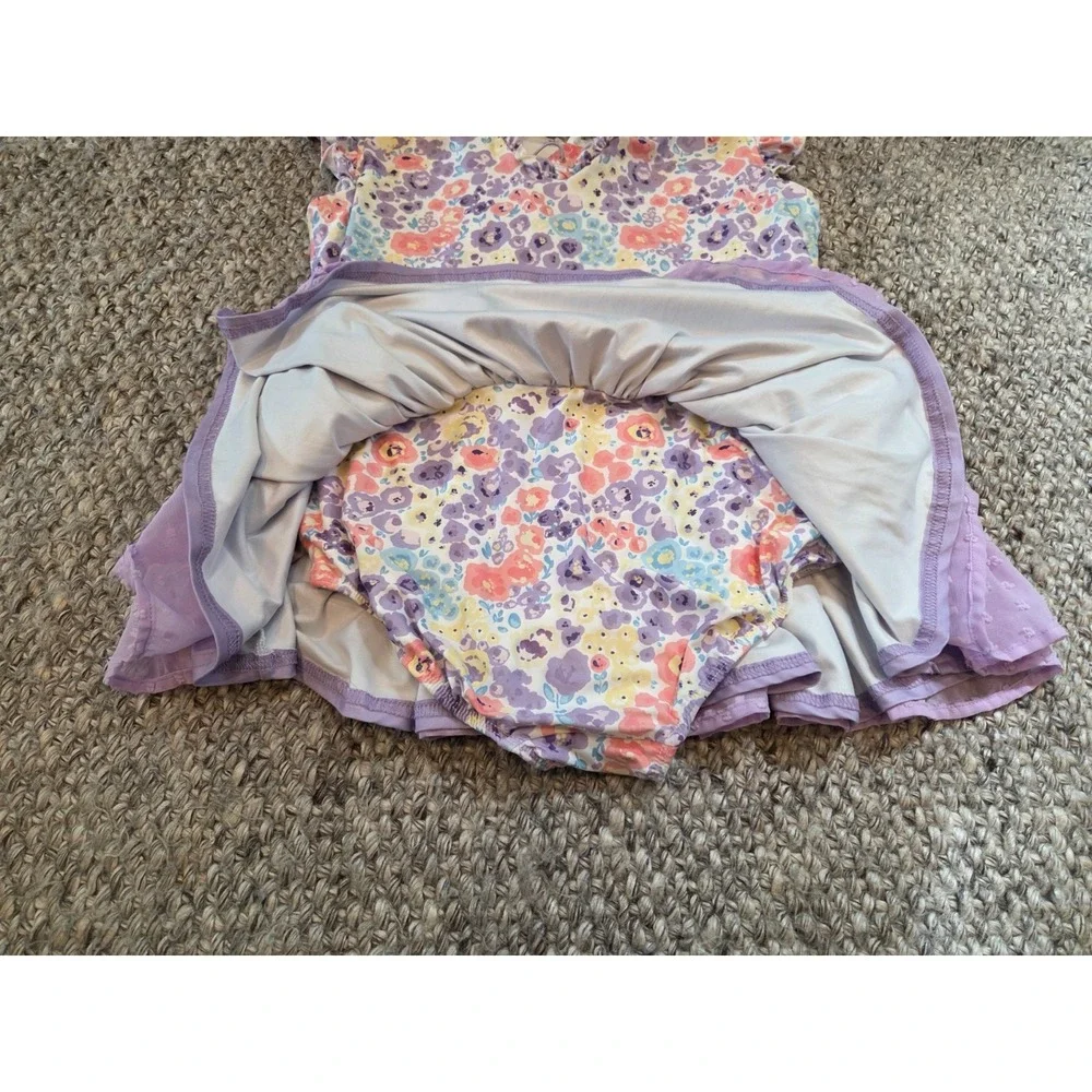 NWT Cheeky Plum Purple Floral Short Sleeve Dance Leotard Tutu Dress Girls 12